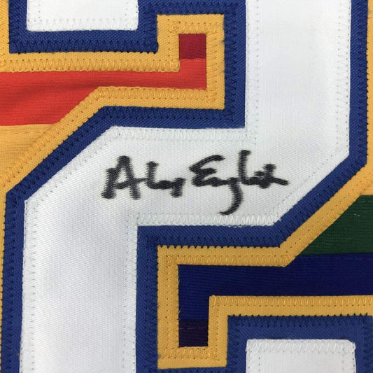 Framed Autographed/Signed Alex English 35x39 Denver Blue Basketball Jersey PSA/DNA COA