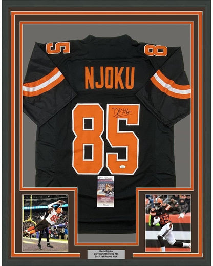 Framed Autographed/Signed David Njoku 35x39 Cleveland Football Black Jersey JSA COA