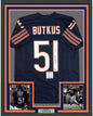 Framed Autographed/Signed Dick Butkus HOF 79 35x39 Chicago Blue Football Jersey Beckett BAS COA