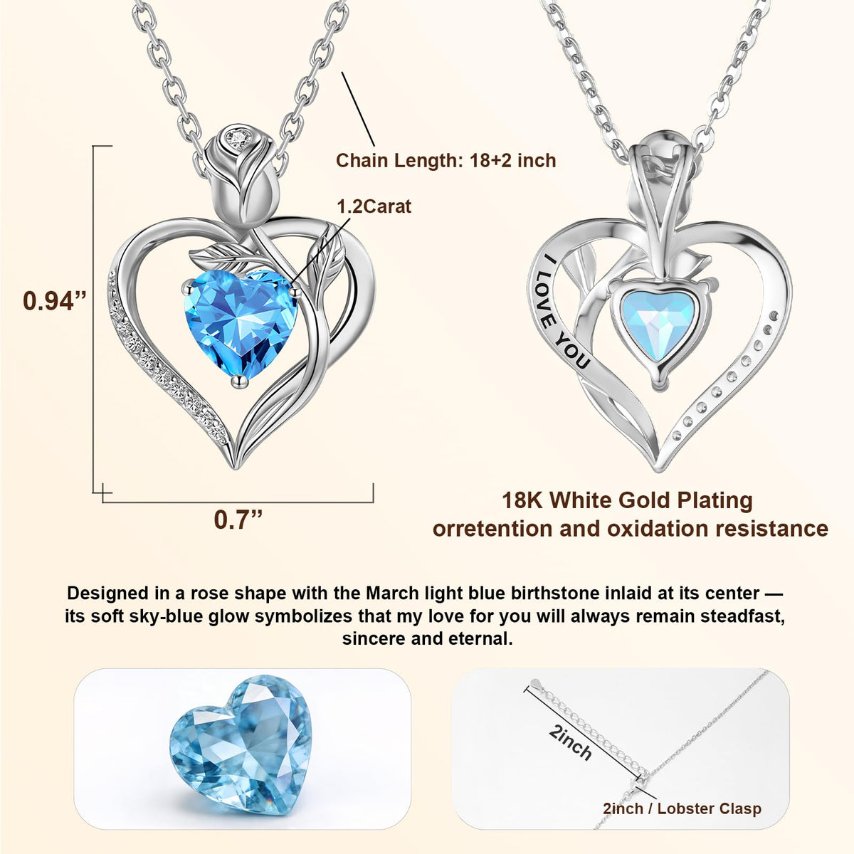 Women's Heart Pendant Necklace – 1.2CT Moissanite or Lab-Grown Sapphire, Ruby & Emerald