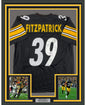 Framed Autographed/Signed Minkah Fitzpatrick 35x39 Pittsburgh Black Football Jersey Beckett BAS COA