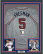 Framed Autographed/Signed Freddie Freeman 35x39 Atlanta Grey Baseball Jersey JSA COA