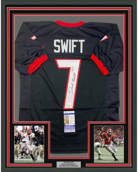 Framed Autographed/Signed D'Andre Swift 35x39 Georgia Black College Football Jersey JSA COA