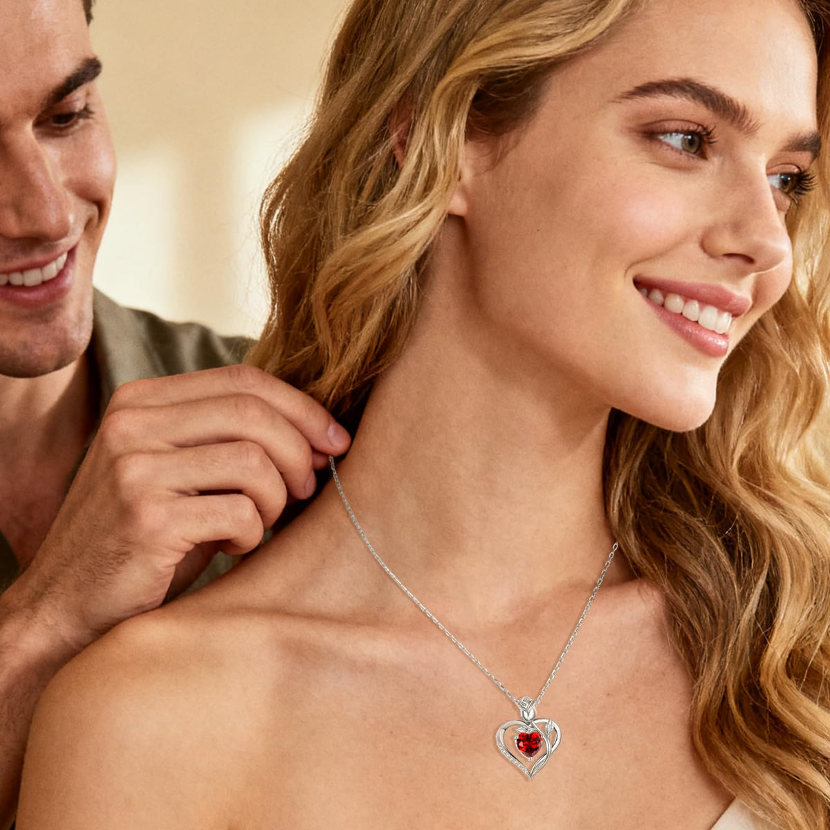 Women's Heart Pendant Necklace – 1.2CT Moissanite or Lab-Grown Sapphire, Ruby & Emerald