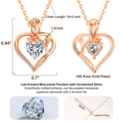 Women's Heart Pendant Necklace – 1.2CT Moissanite or Lab-Grown Sapphire, Ruby & Emerald