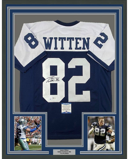 Framed Autographed/Signed Jason Witten 35x39 Dallas Thanksgiving Day Football Jersey Beckett BAS COA