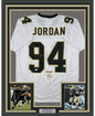 Framed Autographed/Signed Cam Cameron Jordan 35x39 New Orleans White Football Jersey JSA COA