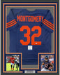 Framed Autographed/Signed David Montgomery 35x39 Chicago Retro Blue Football Jersey JSA COA