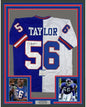 Framed Autographed/Signed Lawrence Taylor 35x39 New York Split Football Jersey Beckett BAS COA