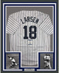 Framed Autographed/Signed Don Larsen Inscribed 35x39 New York Pinstripe Baseball Jersey Beckett BAS COA
