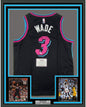 Framed Autographed/Signed Dwyane Wade 35x39 Miami Heat Black Vice City Basketball Jersey Fanatics COA