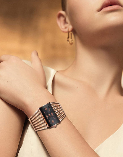 SENRUD Fashion Cuff Bracelet Watches for Women Luxury Rectangular Dial Analog Quartz Wrist Watch Gifts for Ladies