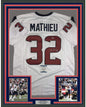 Framed Autographed/Signed Tyrann Mathieu 35x39 Houston White Football Jersey Beckett BAS COA