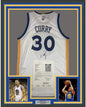 Framed Autographed/Signed Stephen Steph Curry 35x39 Golden State White Basketball Jersey JSA COA/LOA
