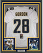 Framed Autographed/Signed Melvin Gordon 35x39 Los Angeles LA White Football Jersey JSA COA