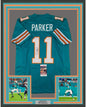 Framed Autographed/Signed Devante Parker 35x39 Miami Retro Teal Football Jersey JSA COA
