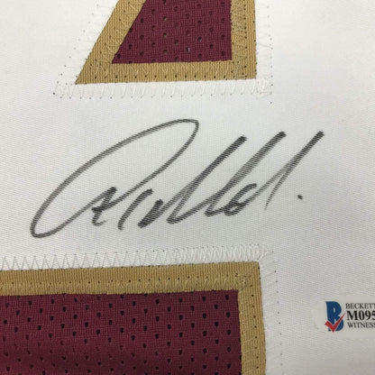 Framed Autographed/Signed Anquan Boldin 35x39 Florida State FSU Maroon College Football Jersey JSA COA