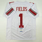Autographed/Signed Justin Fields Ohio State White College Football Jersey Beckett BAS COA
