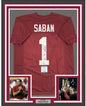 Framed Autographed/Signed Nick Saban Roll Tide 35x39 Alabama Red College Football Jersey Beckett BAS COA