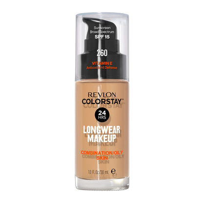 Revlon Liquid Foundation, ColorStay Face Makeup for Combination & Oily Skin, SPF 15, Medium-Full Coverage with Matte Finish, 180 Sand Beige, 1 Fl Oz