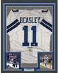 Framed Autographed/Signed Cole Beasley 35x39 Dallas White Football Jersey JSA COA