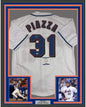 Framed Autographed/Signed Mike Piazza 35x39 New York NY White Baseball Jersey Beckett BAS COA