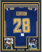 Framed Autographed/Signed Melvin Gordon 35x39 Los Angeles LA Chargers Color Rush Football Jersey Beckett BAS COA