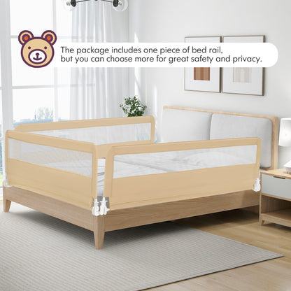 71 Inch Extra Long Swing Down Bed Guardrail with Safety Straps-Beige