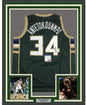 Framed Autographed/Signed Giannis Antetokounmpo 35x39 Milwaukee Green Basketball Jersey PSA/DNA COA