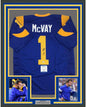 Framed Autographed/Signed Sean McVay 35x39 Los Angeles LA Retro Blue Football Jersey Beckett BAS COA