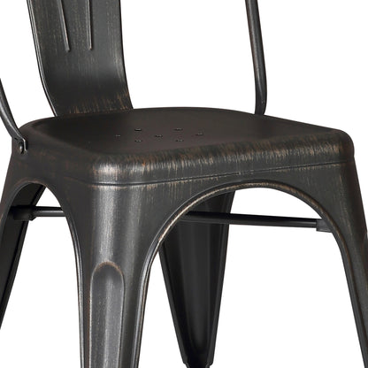 Set of 4 Stackable Metal Dining Chairs, Modern Industrial Slat Back