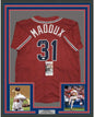 Framed Autographed/Signed Greg Maddux 35x39 Atlanta Red Baseball Jersey JSA COA