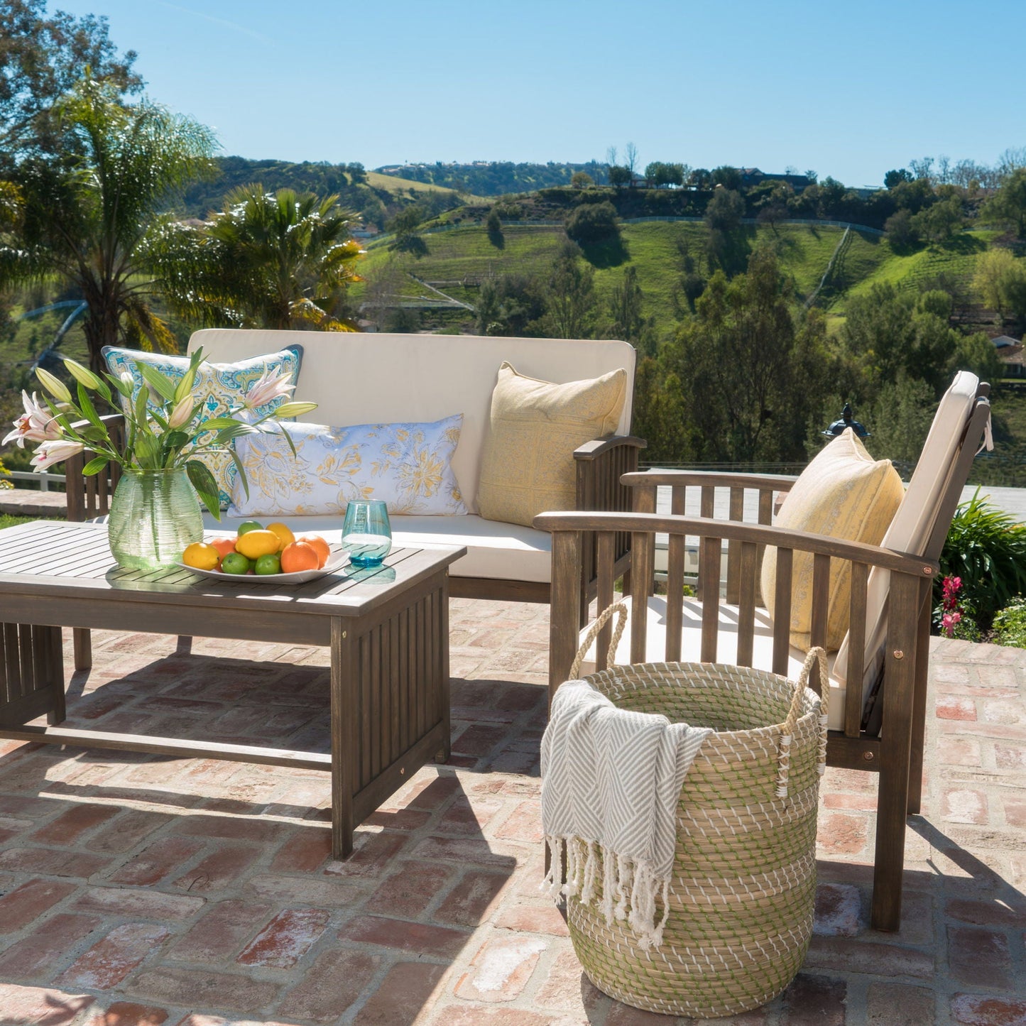 4 Piece Outdoor Chat Set With Water-Resistant Cushions