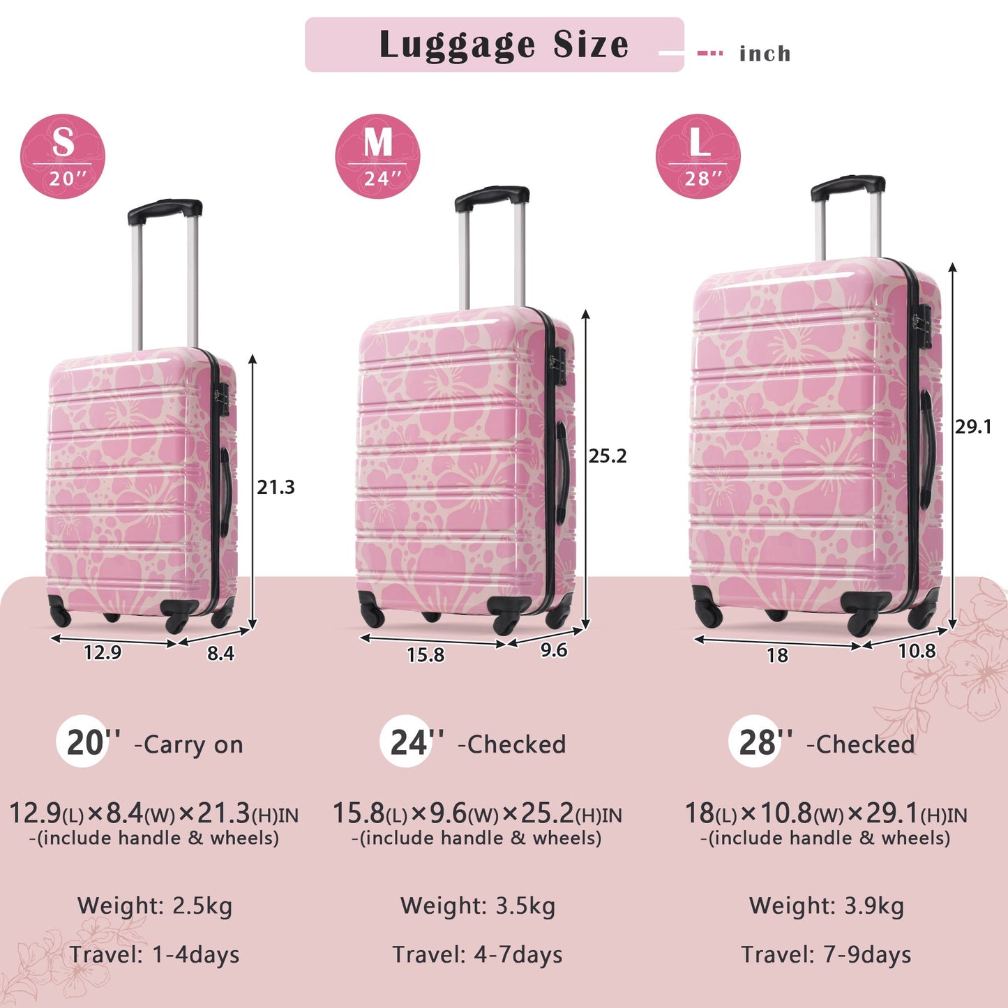 Hardshell Luggage Set 3-Piece Spinner Suitcases with TSA Lock