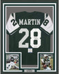Framed Autographed/Signed Curtis Martin HOF 12 35x39 New York Green Football Jersey Beckett BAS COA