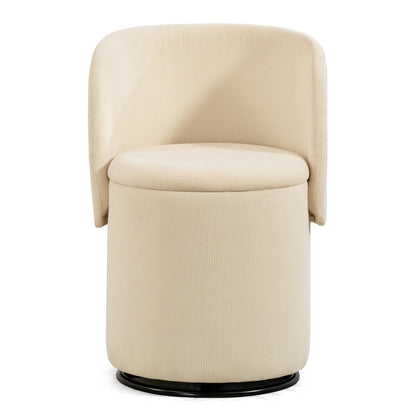 Barrel Chair, Built In Storage, 360° Swivel - Beige