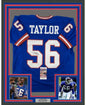 Framed Autographed/Signed Lawrence Taylor HOF 99 35x39 New York Blue Football Jersey JSA COA