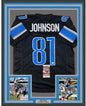 Framed Autographed/Signed Calvin Johnson 35x39 Detroit Black Football Jersey JSA COA