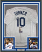 Framed Autographed/Signed Justin Turner 35x39 Los Angeles LA White Baseball Jersey JSA COA