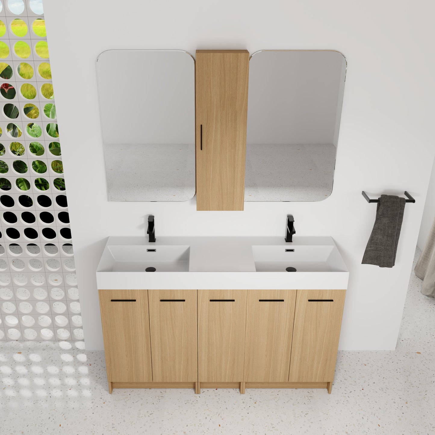 60" Double Sink Bathroom Vanity Set with Tall Cabinet