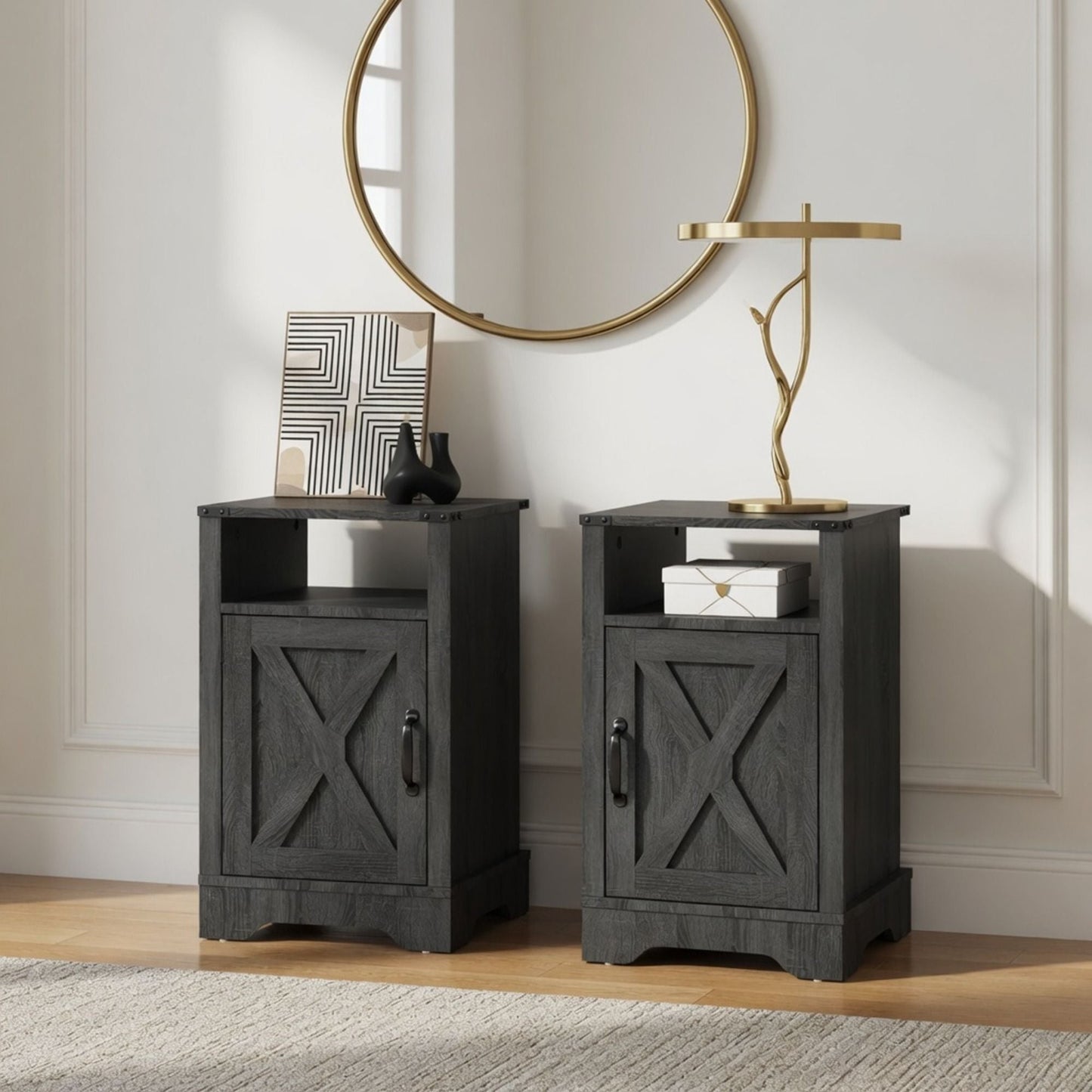 Farmhouse Nightstand, Charging Station & Storage