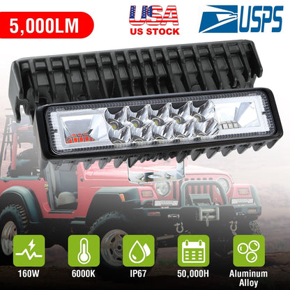 6" LED Light Bar 160W 5000lm Offroad Driving Spot Lights Work Light Pods IP67 Waterproof Fog Light Spot Flood Beam for Jeep Trailer Truck Bus Boat  2P