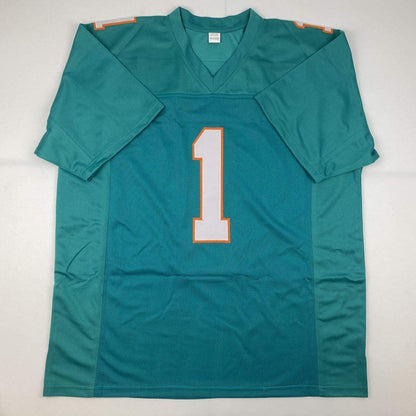 Autographed/Signed Tua Tagovailoa Miami Teal Football Jersey Beckett BAS COA