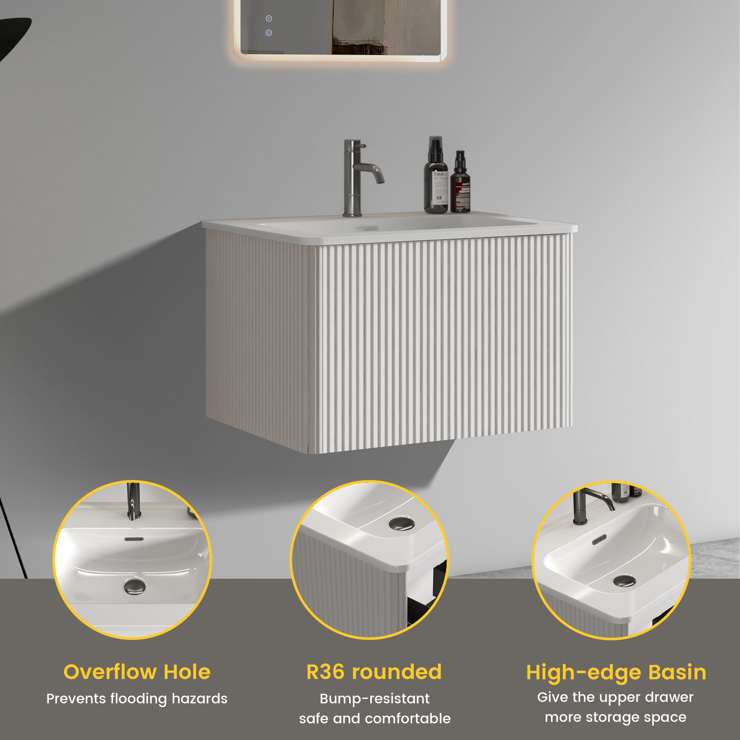 Etna 24" Striped Soft White Bathroom Vanity
