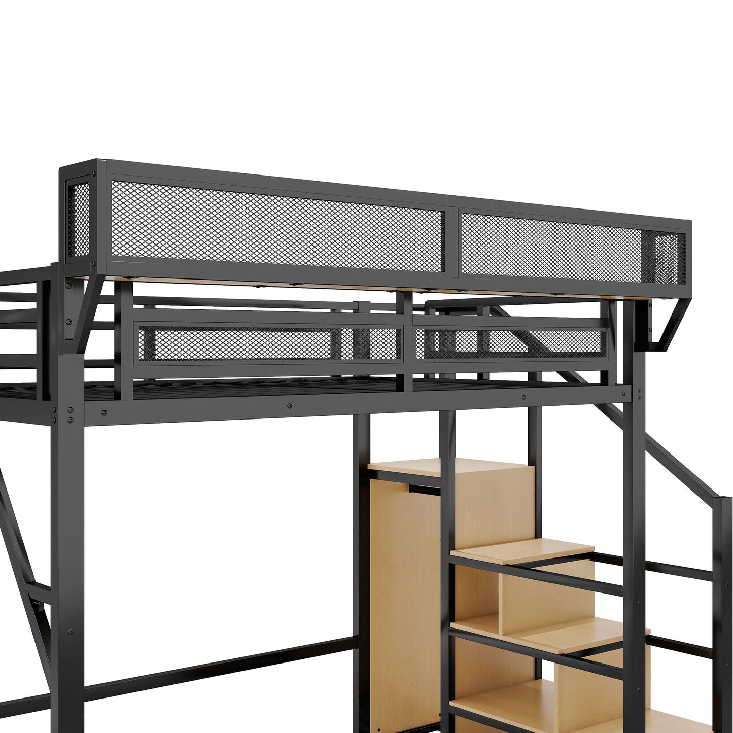 Loft Bed With Stairs, Storage Shelves, Wardrobe