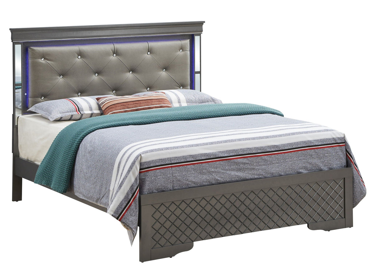 Bed With LED Light Accents Headboard