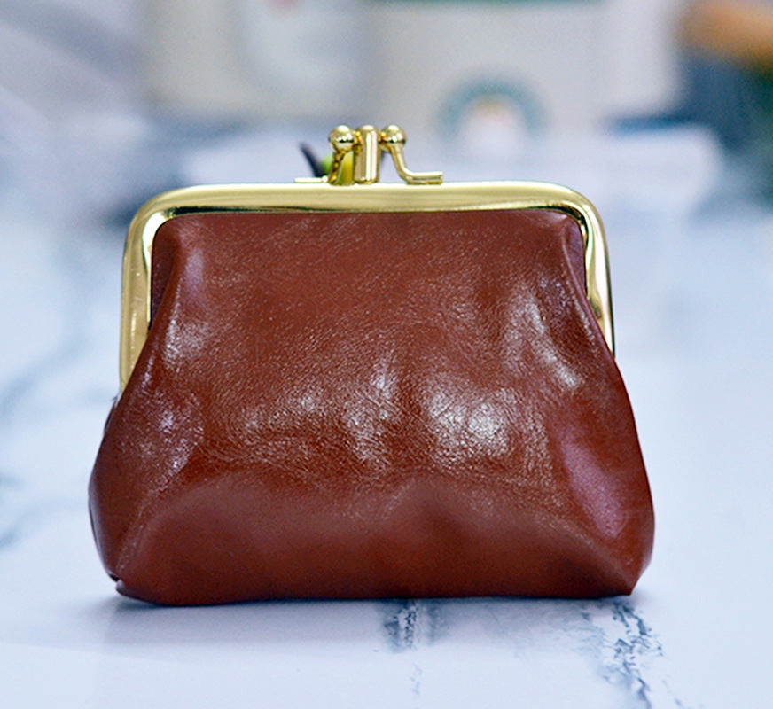Retro Double-Layer Compact Oil Wax Leather Wallet