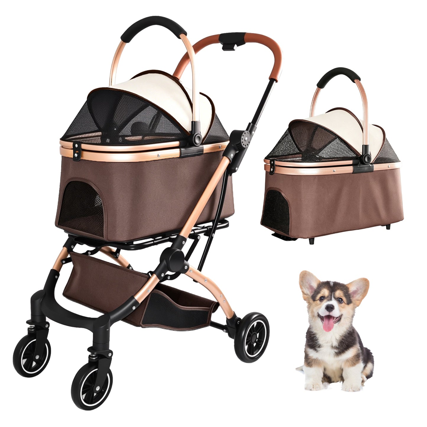 Pet Stroller for Dogs and Cats, 2-in-1 Detachable Foldable With Sun Canopy