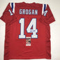 Autographed/Signed Steve Grogan New England Red Football Jersey JSA COA