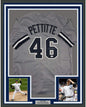 Framed Autographed/Signed Andy Pettitte 35x39 New York Grey Baseball Jersey JSA COA Holo Only